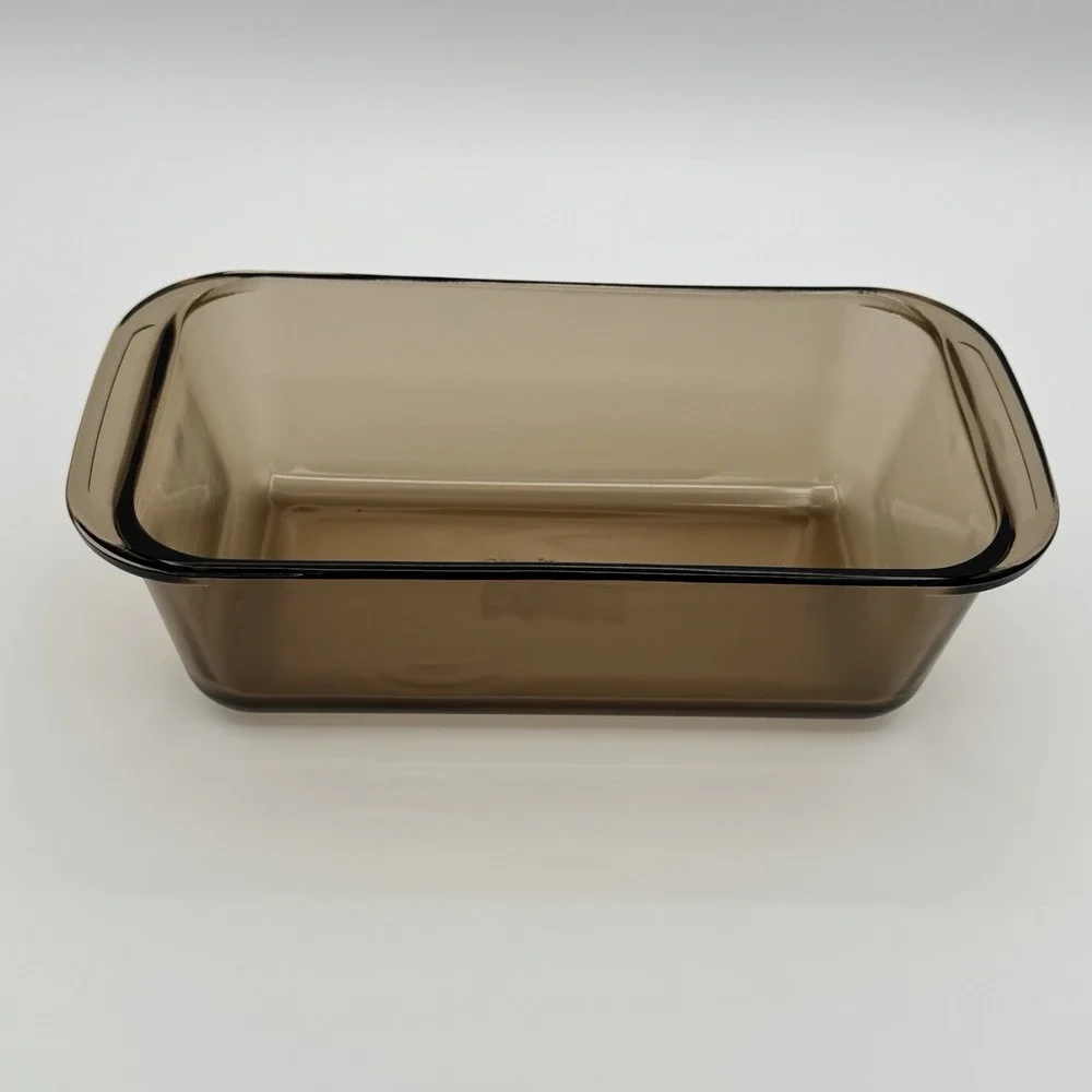 Vintage Pyrex 213 Fruit Harvest Amber Loaf Pan‎ w Metal Cradle 1.5 Qt
